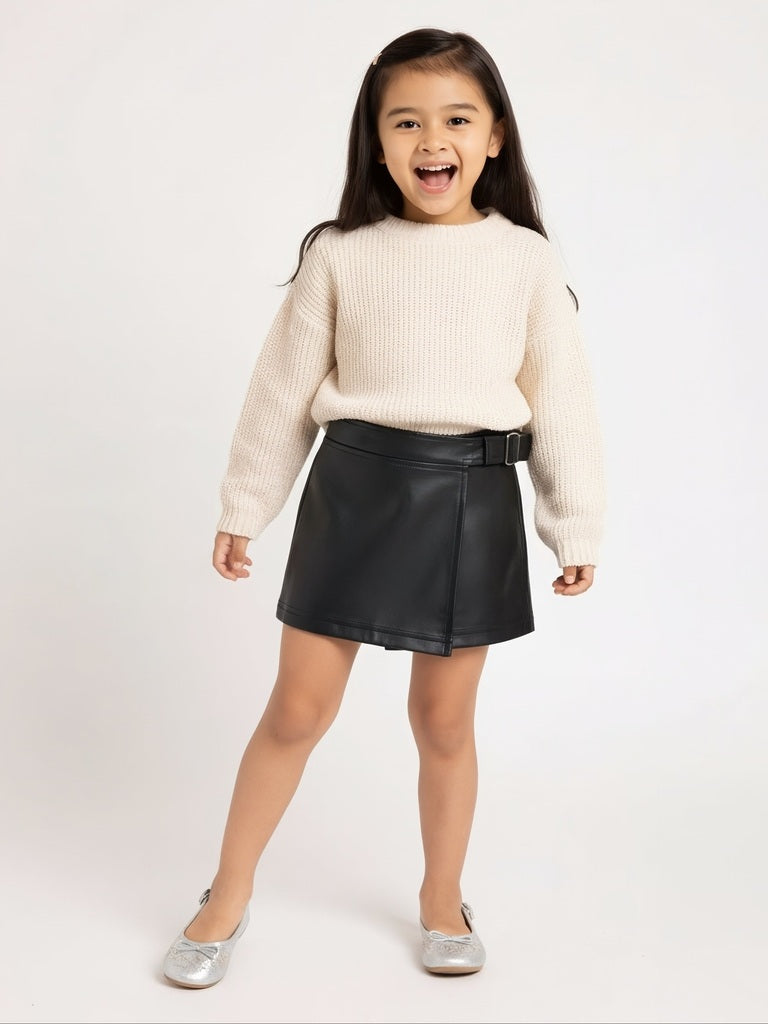 HOP Kids Black Faux Leather High-Rise Skort