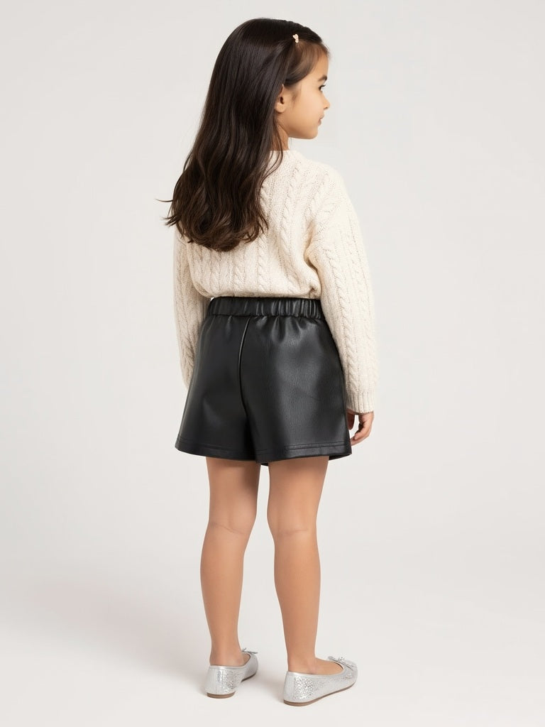 HOP Kids Black Faux Leather High-Rise Skort