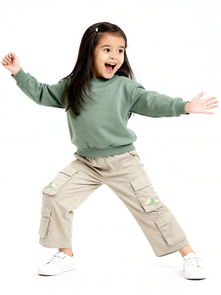 HOP Kids Beige Cargo-Style High-Rise Trousers