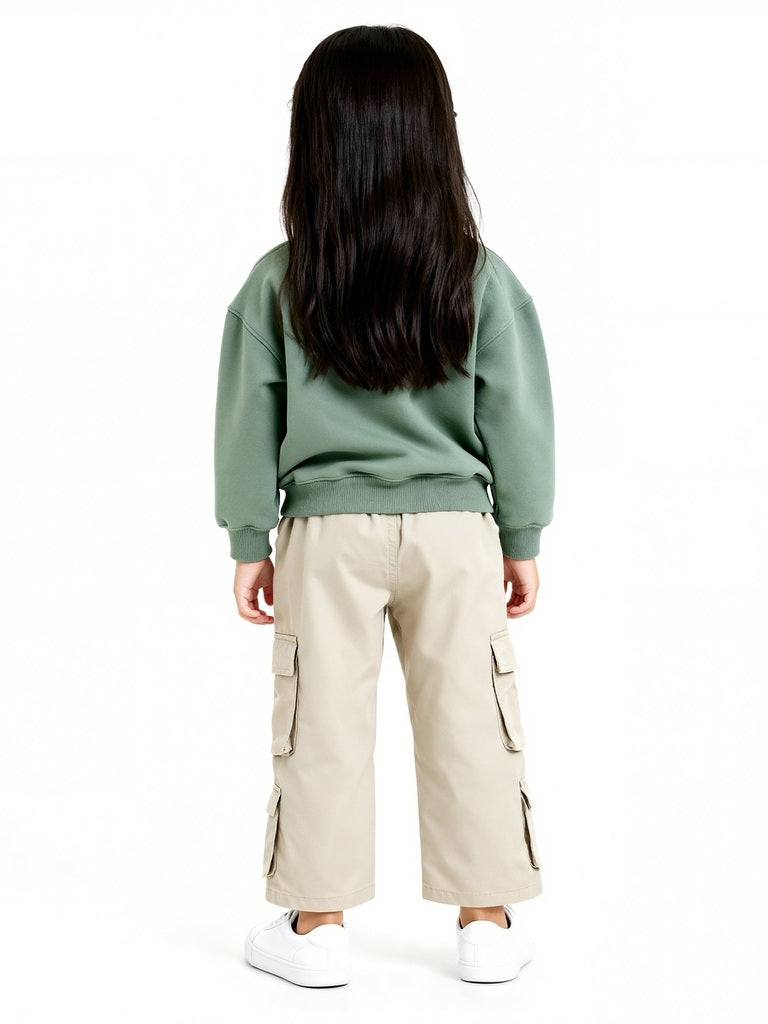 HOP Kids Beige Cargo-Style High-Rise Trousers