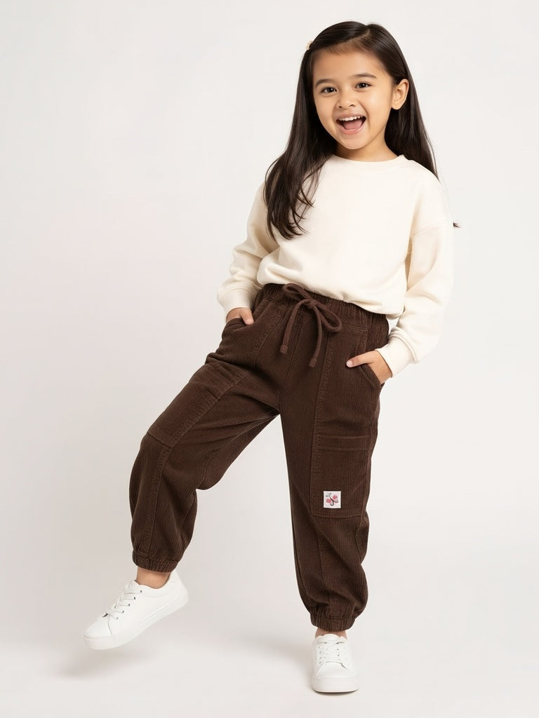 HOP Kids Dark Brown Mid-Rise Corduroy Joggers