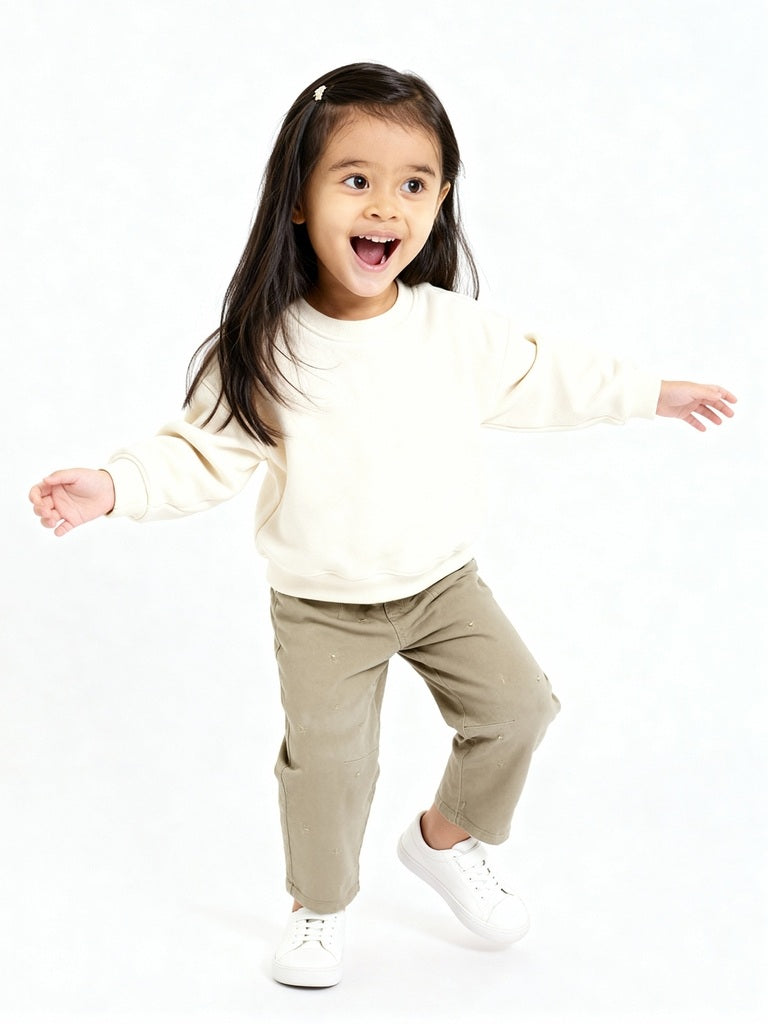 HOP Kids Light Olive Paperbag-Waist Corduroy Trousers