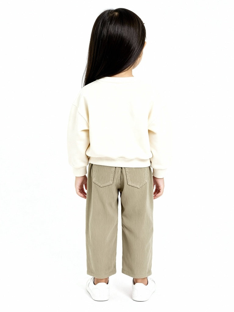 HOP Kids Light Olive Paperbag-Waist Corduroy Trousers