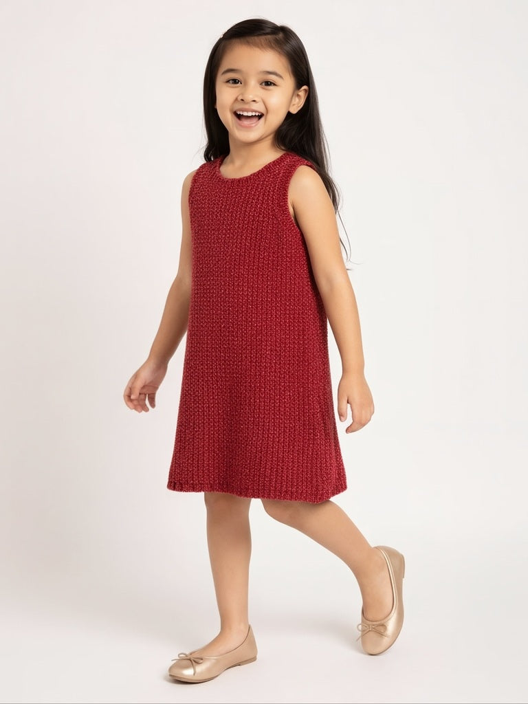 HOP Kids Red Knit-Textured A-Line Dress