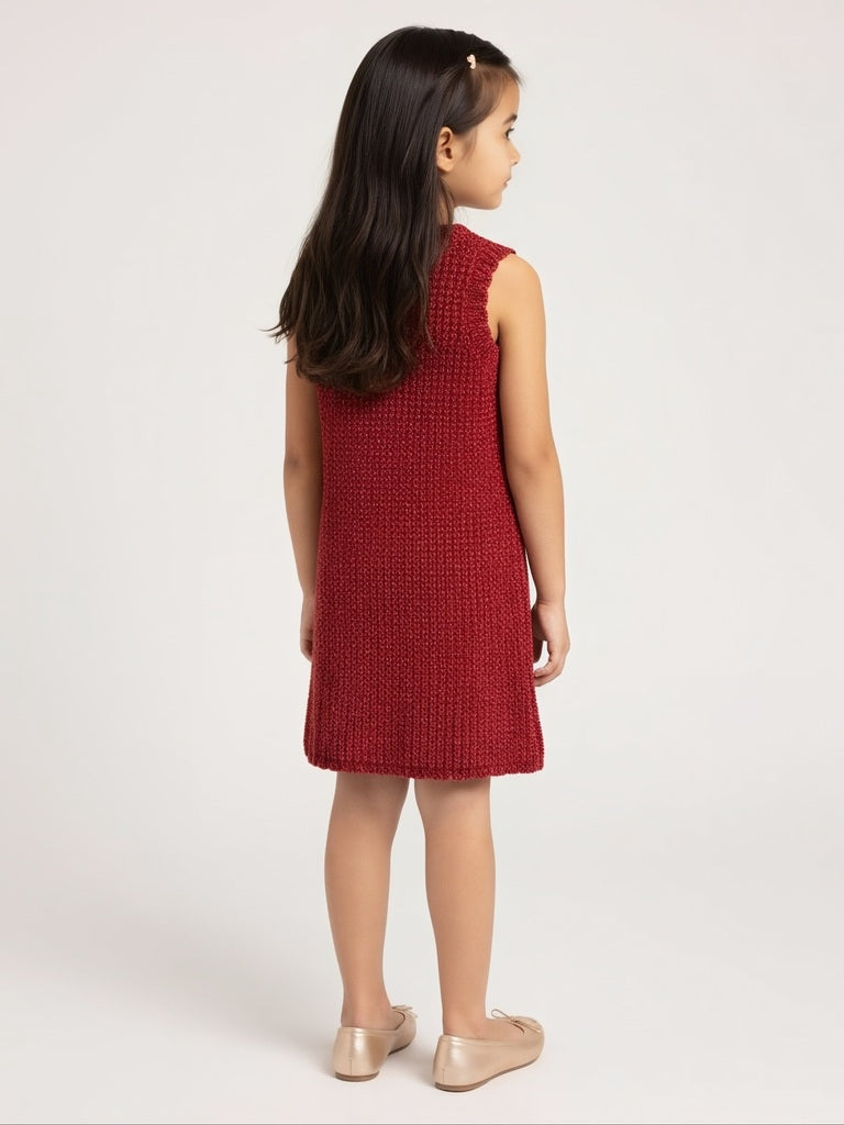 HOP Kids Red Knit-Textured A-Line Dress