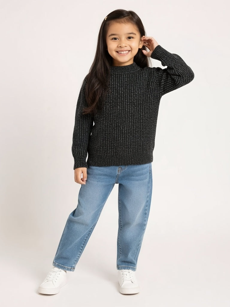 HOP Kids Charcoal Knit-Textured Sweater