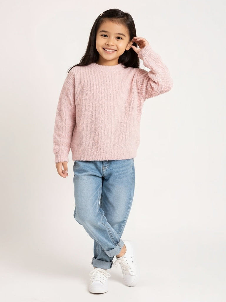 HOP Kids Pink Knit-Textured Sweater