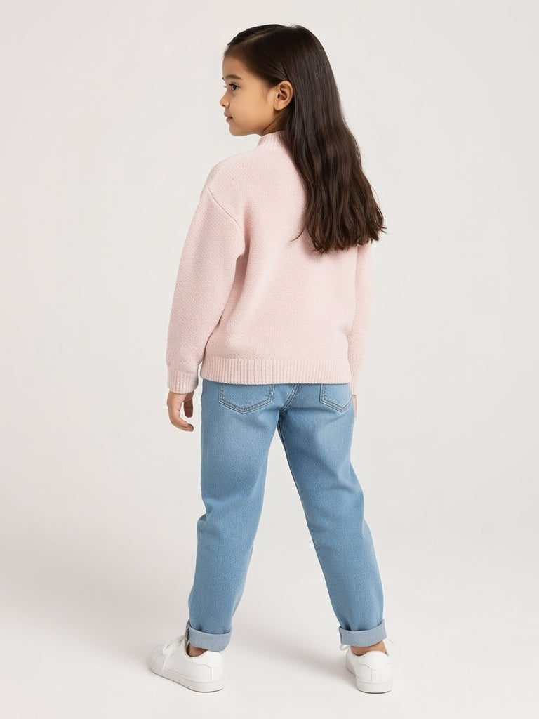 HOP Kids Pink Knit-Textured Sweater