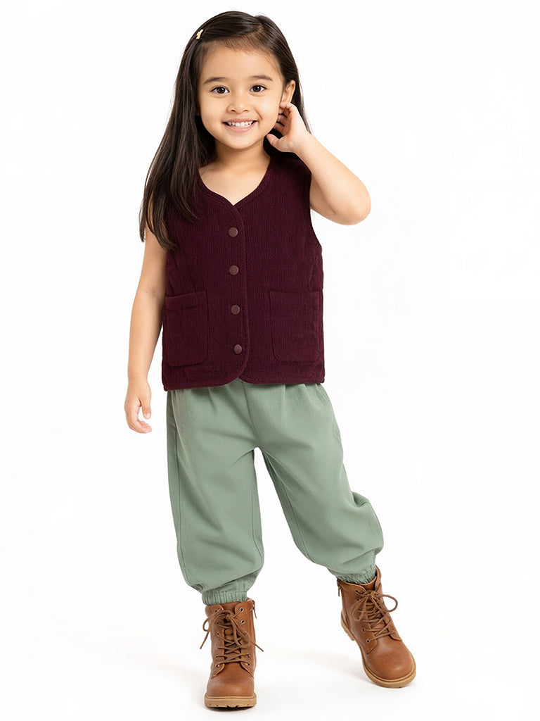 HOP Kids Wine Floral Detailed Cotton Jacket