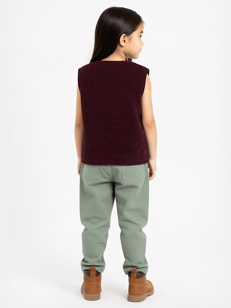 HOP Kids Wine Floral Detailed Cotton Jacket