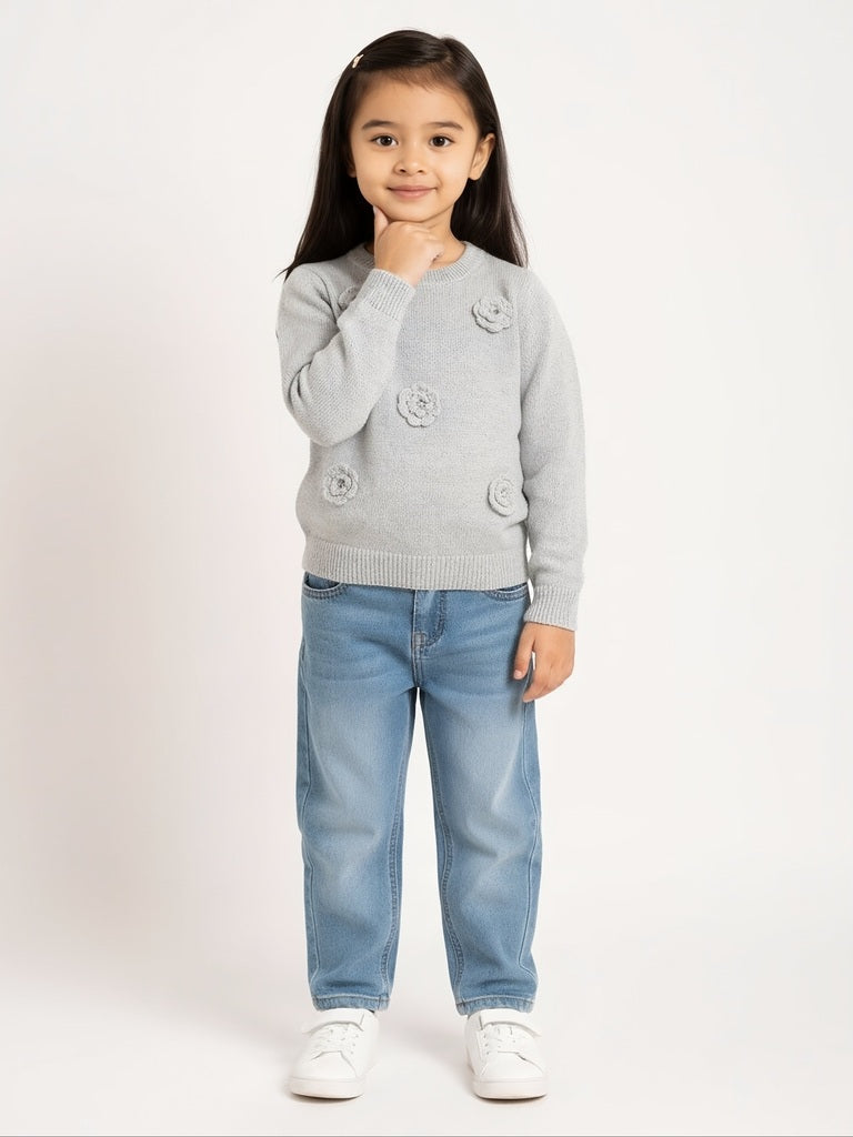 HOP Kids Grey Floral Applique Sweater