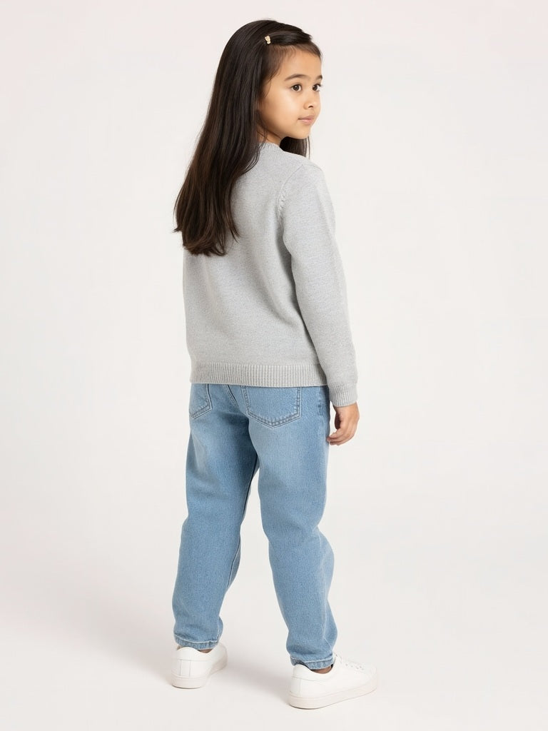 HOP Kids Grey Floral Applique Sweater