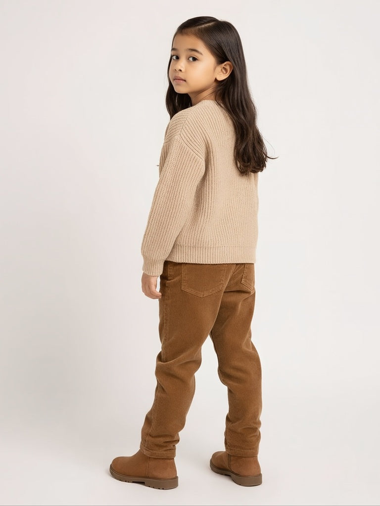 HOP Kids Beige Pearl-Detailed Sweater