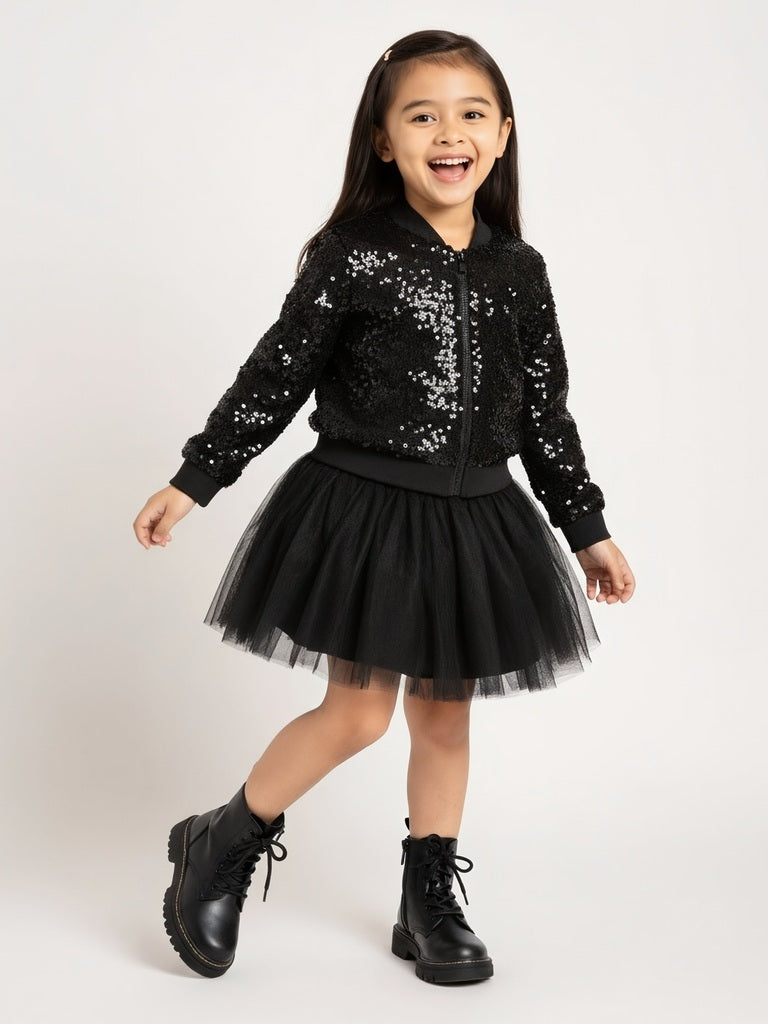 HOP Kids Black Sequin Embellished Jacket