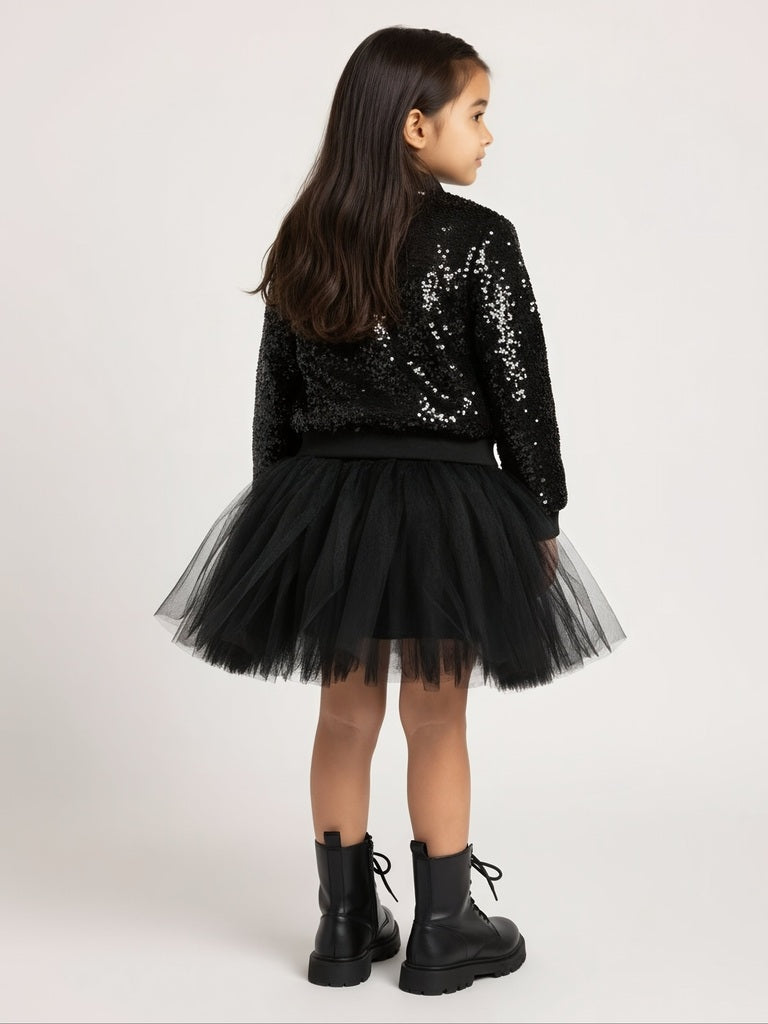 HOP Kids Black Sequin Embellished Jacket