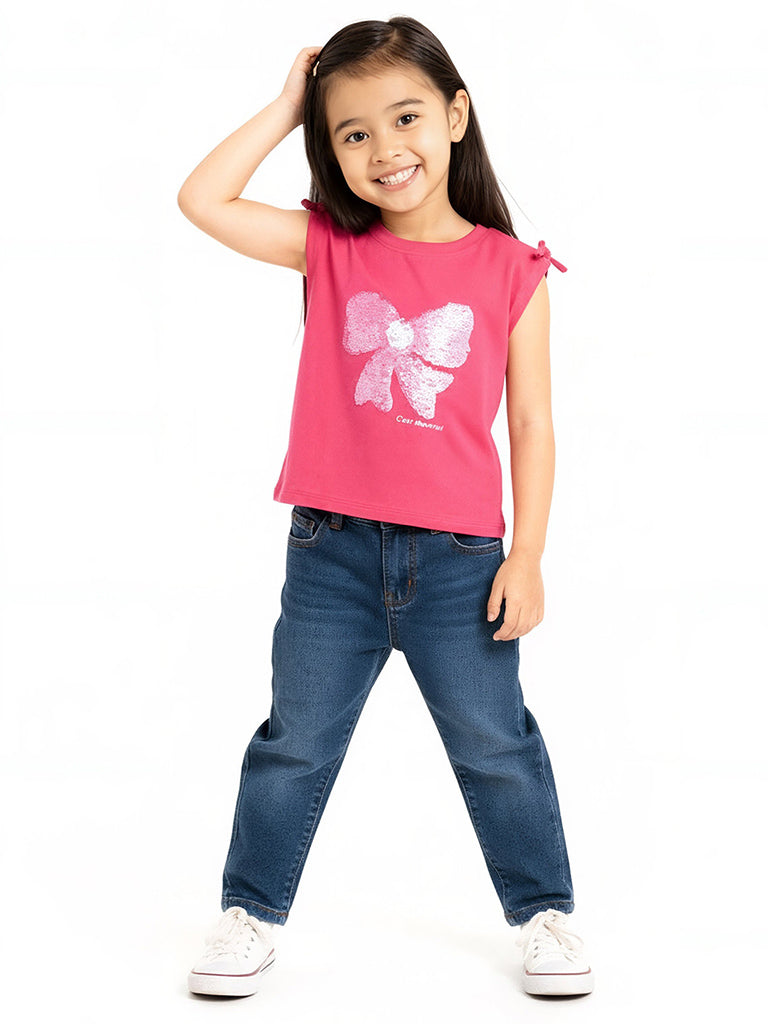 HOP Kids Fuchsia Sequin Detailed Cotton Top
