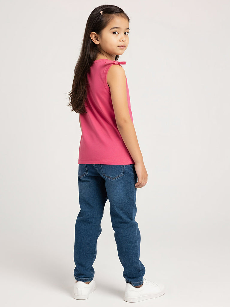 HOP Kids Fuchsia Sequin Detailed Cotton Top