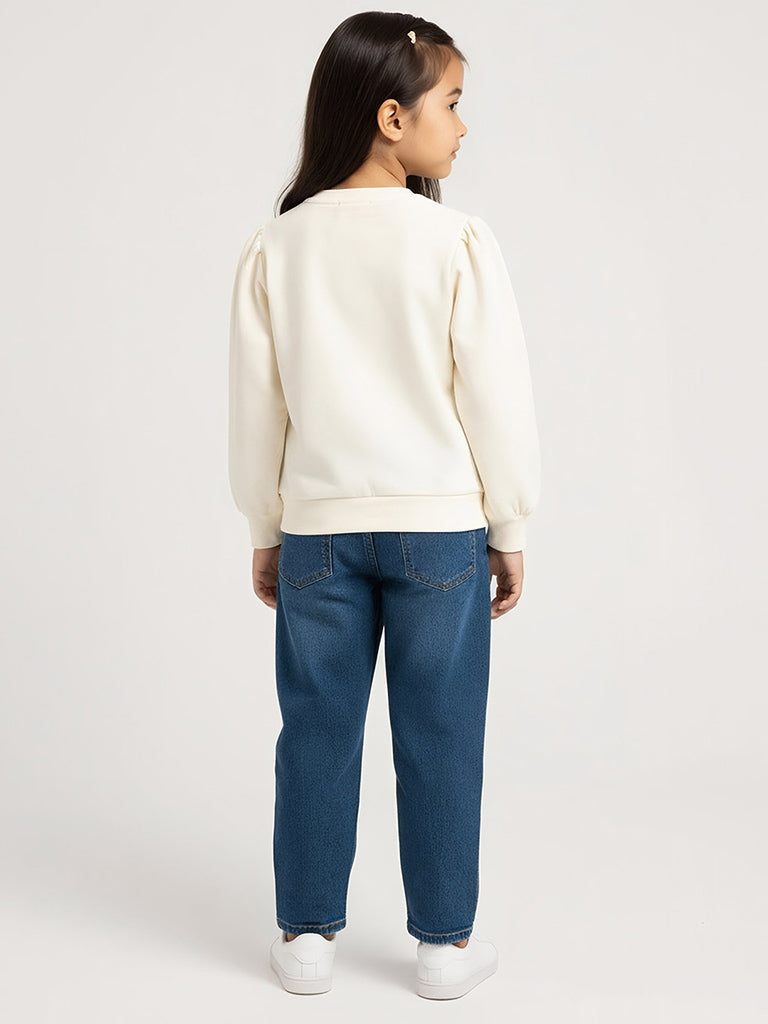 HOP Kids Cream Bow-Detailed Cotton-Blend Sweatshirt
