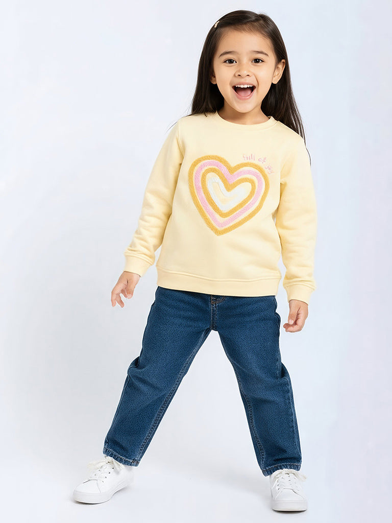 HOP Kids Light Yellow Embroidered Cotton-Blend Sweatshirt