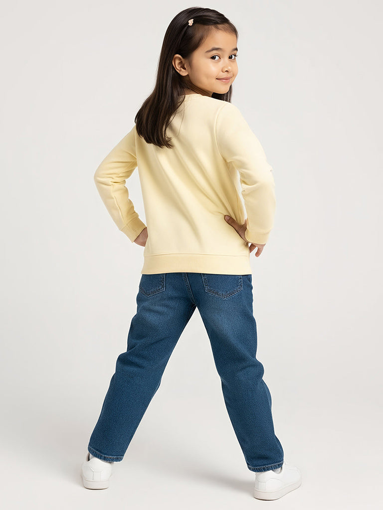 HOP Kids Light Yellow Embroidered Cotton-Blend Sweatshirt