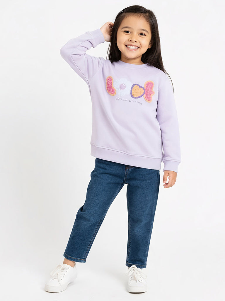 HOP Kids Lilac Embroidered Cotton-Blend Sweatshirt