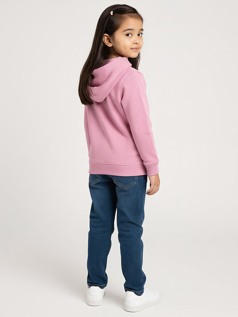 HOP Kids Pink Embroidered Cotton-Blend Hoodie