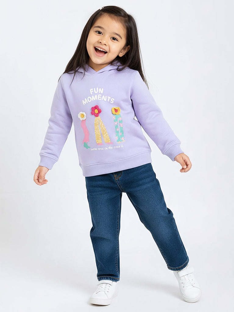 HOP Kids Lilac Floral Applique Cotton-Blend Hoodie