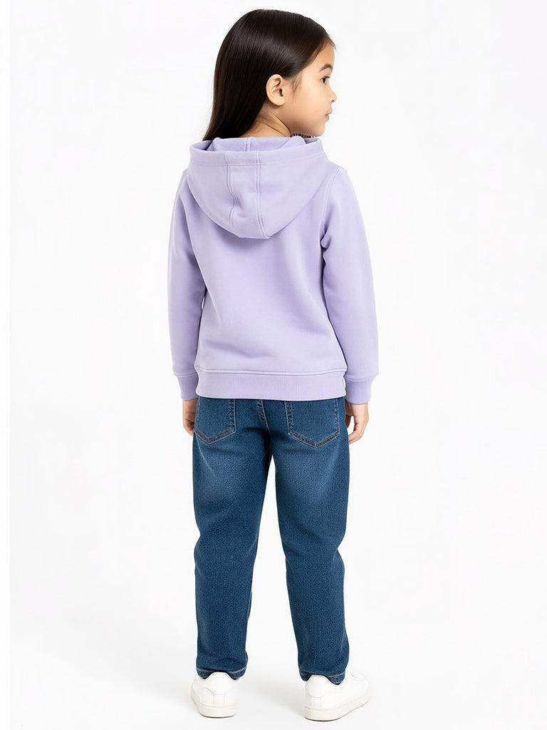 HOP Kids Lilac Floral Applique Cotton-Blend Hoodie