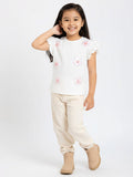 HOP Kids Off-White Floral Embellished Cotton Top
