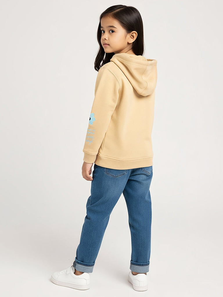 HOP Kids Mustard Floral Embroidered Cotton-Blend Hoodie