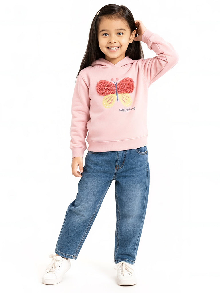 HOP Kids Pink Butterfly Applique Cotton-Blend Hoodie