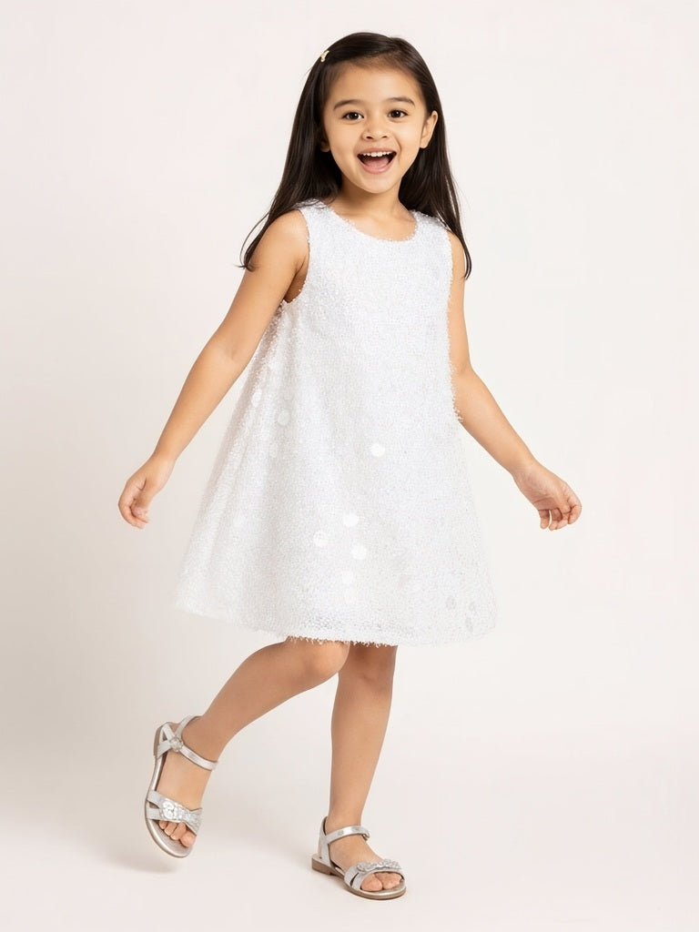 HOP Kids White Embellished Party Dress