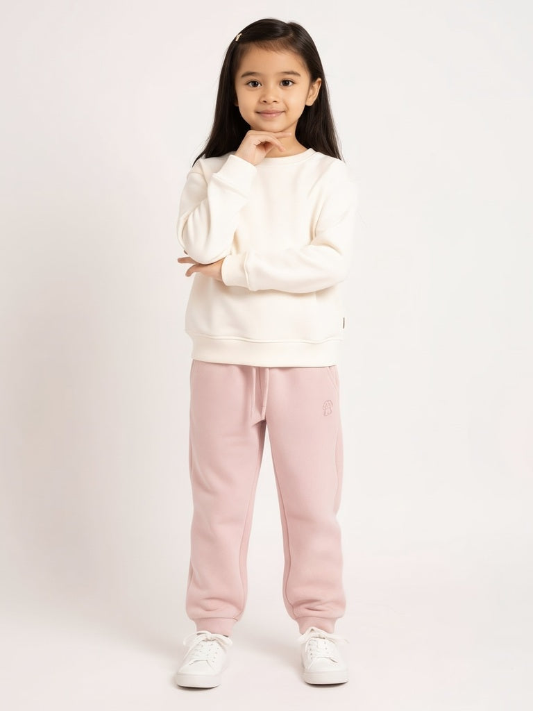 HOP Kids Pink Solid High-Rise Cotton-Blend Joggers