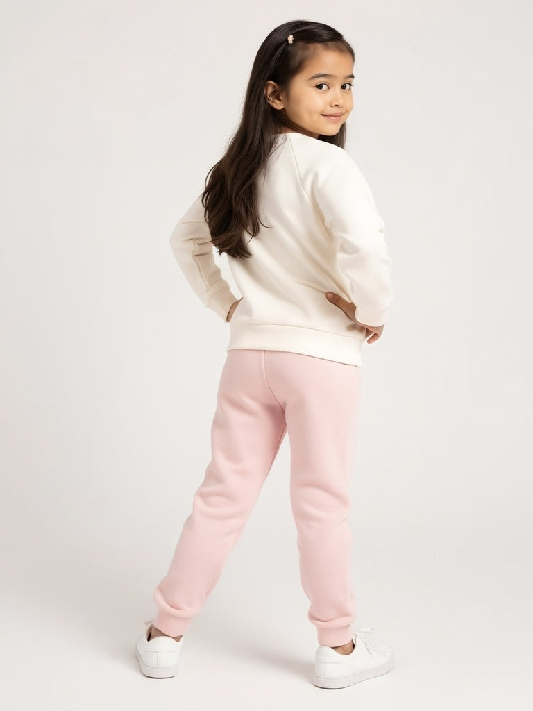 HOP Kids Pink Solid High-Rise Cotton-Blend Joggers