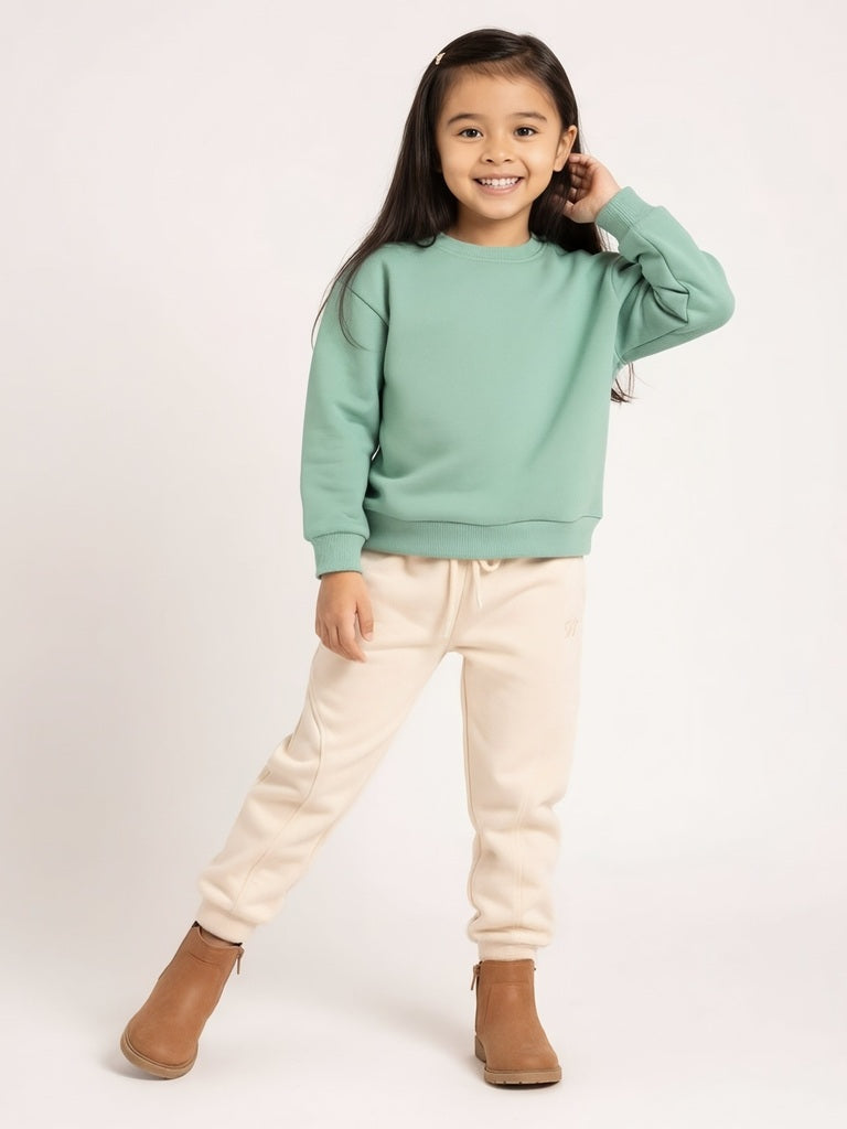 HOP Kids Beige Solid High-Rise Cotton-Blend Joggers
