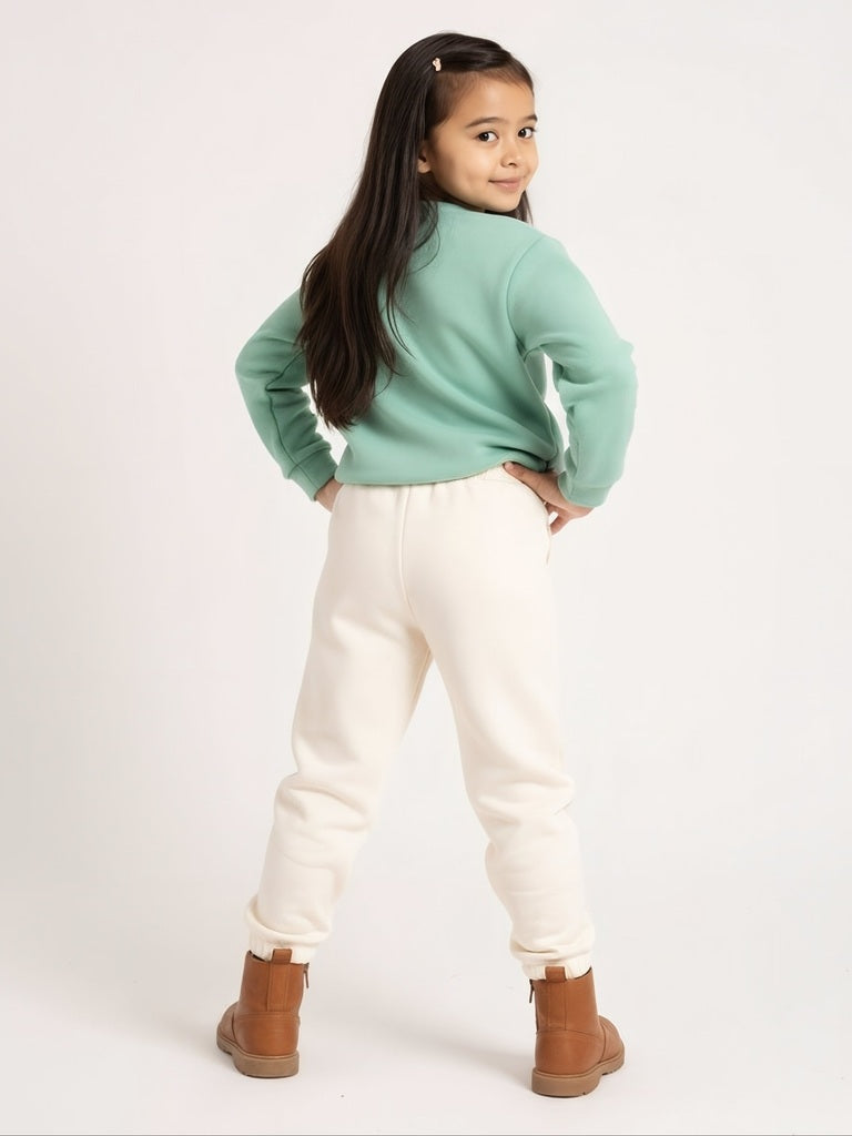 HOP Kids Beige Solid High-Rise Cotton-Blend Joggers