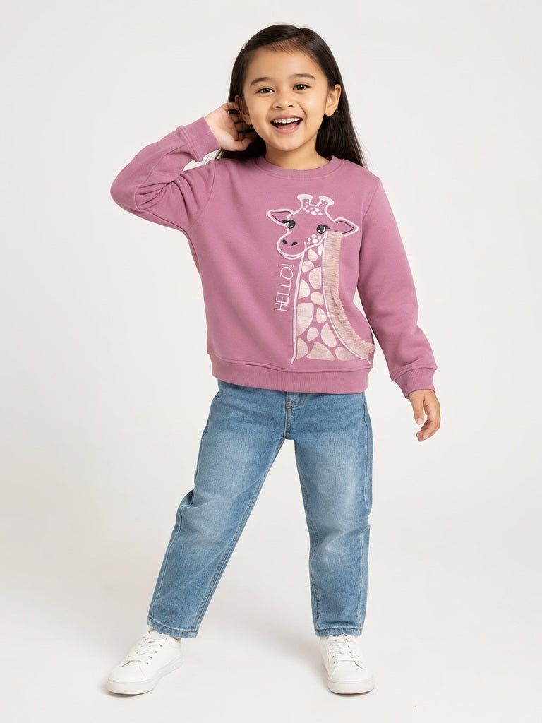 HOP Kids Dusty Pink Animal Printed Cotton-Blend Sweatshirt