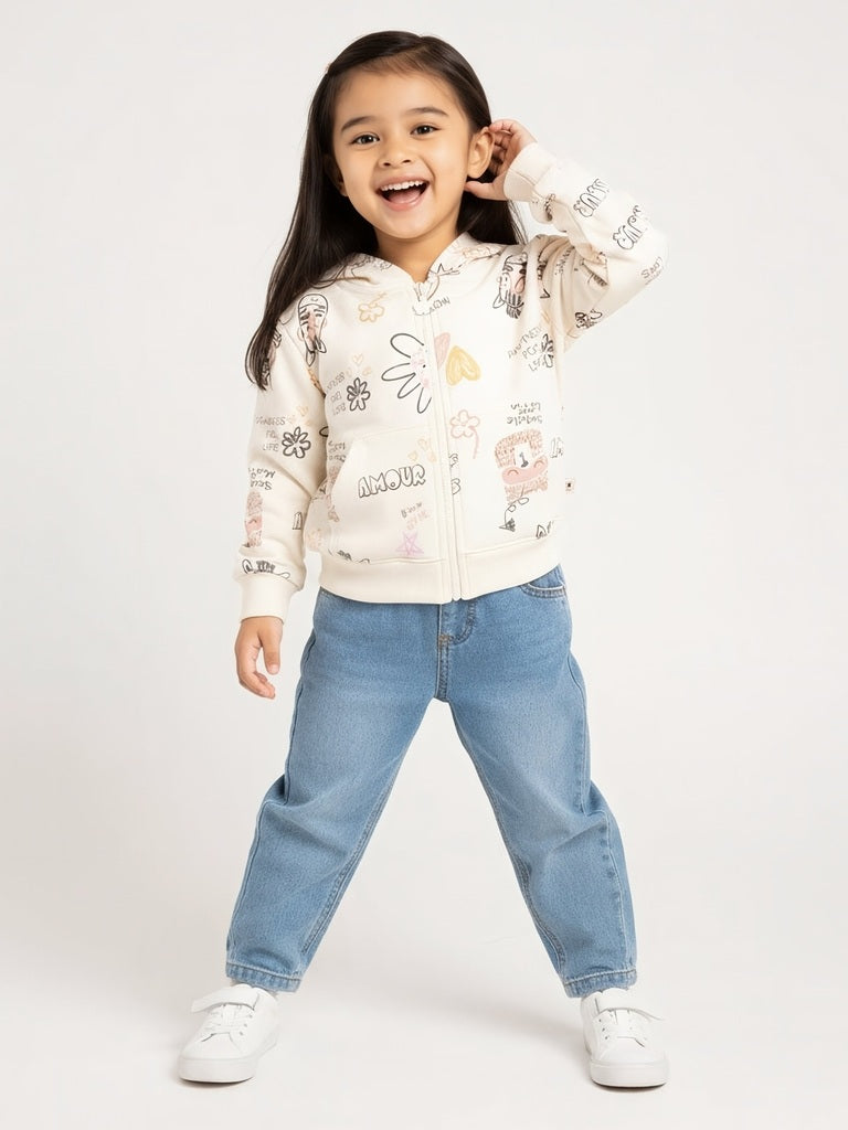 HOP Kids Cream Printed Cotton-Blend Hoodie