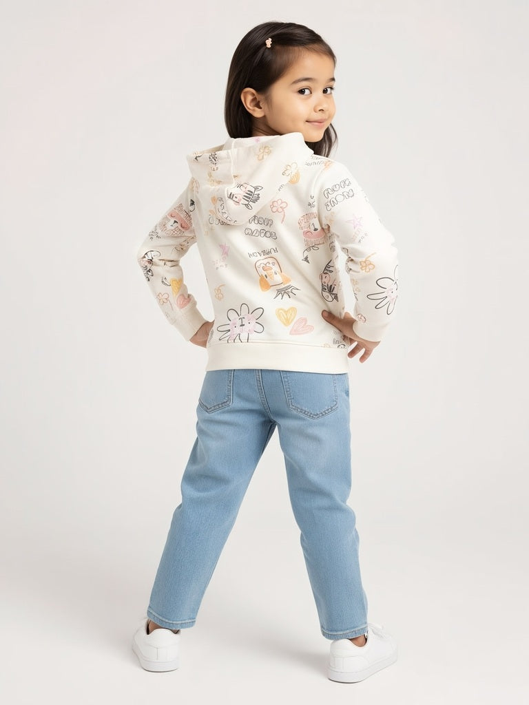 HOP Kids Cream Printed Cotton-Blend Hoodie