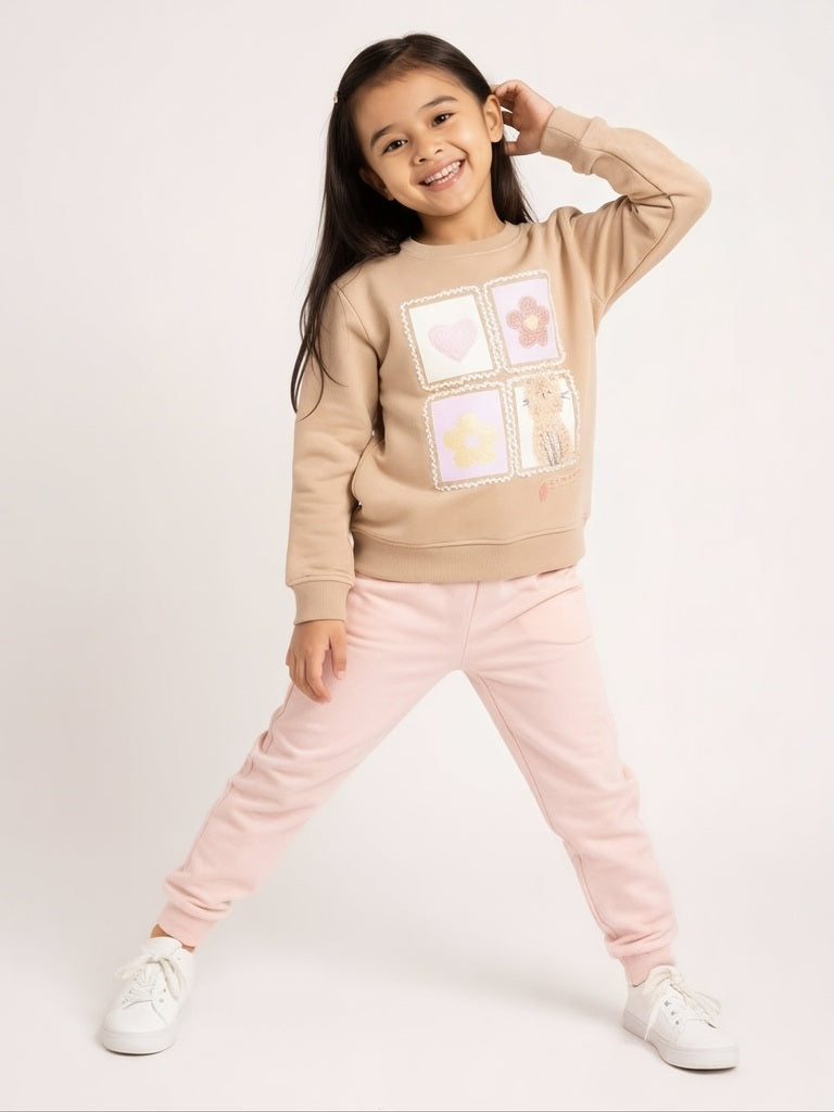 HOP Kids Beige Embroidered Cotton-Blend Sweatshirt