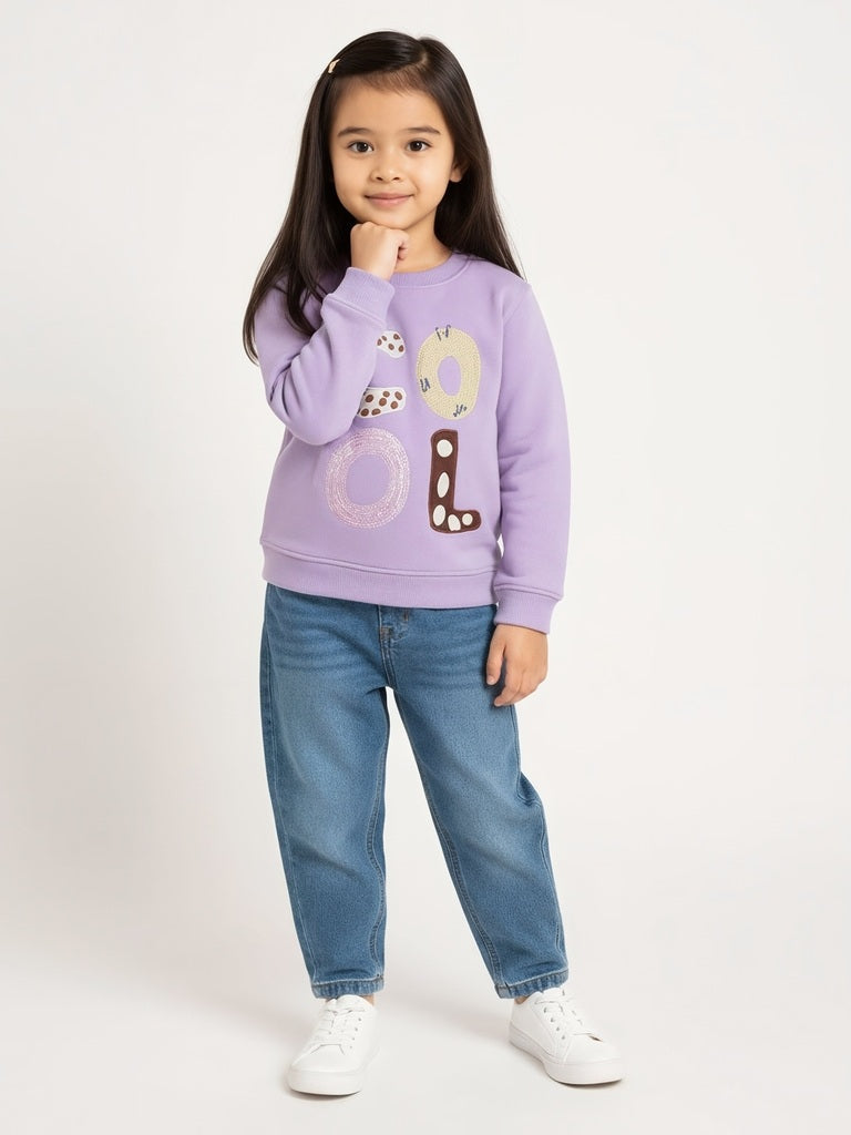 HOP Kids Lilac Text Design Cotton-Blend Sweatshirt