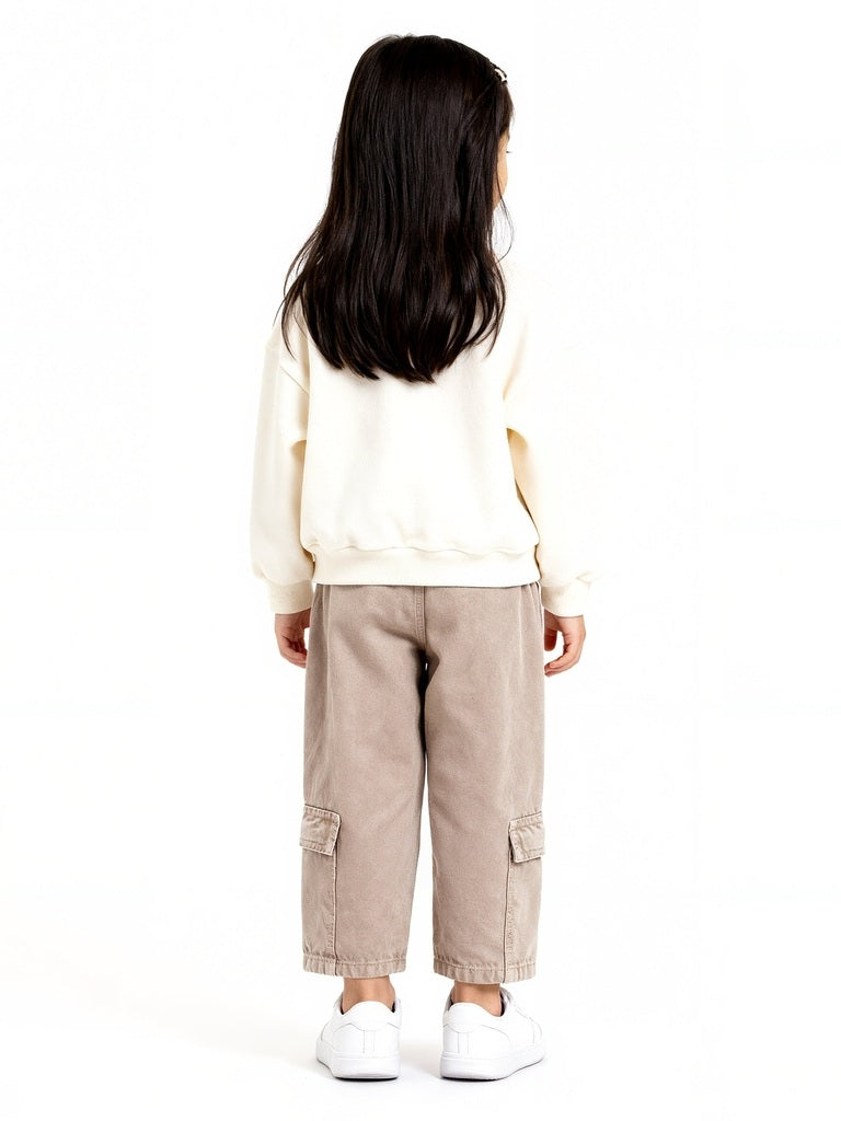HOP Kids Brown Floral Embroidered High-Rise Jeans