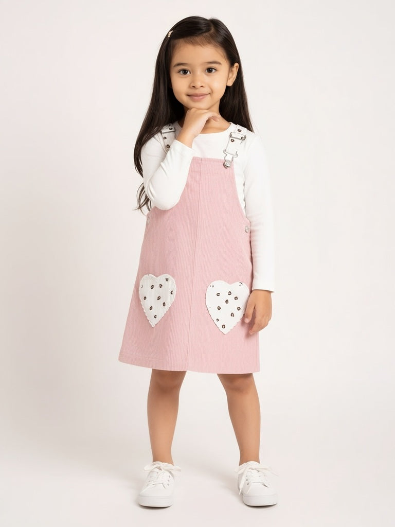 HOP Kids Pink Corduroy Pinafore with T-Shirt Set