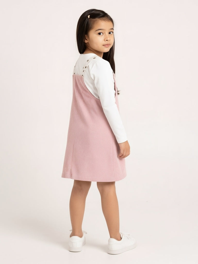 HOP Kids Pink Corduroy Pinafore with T-Shirt Set