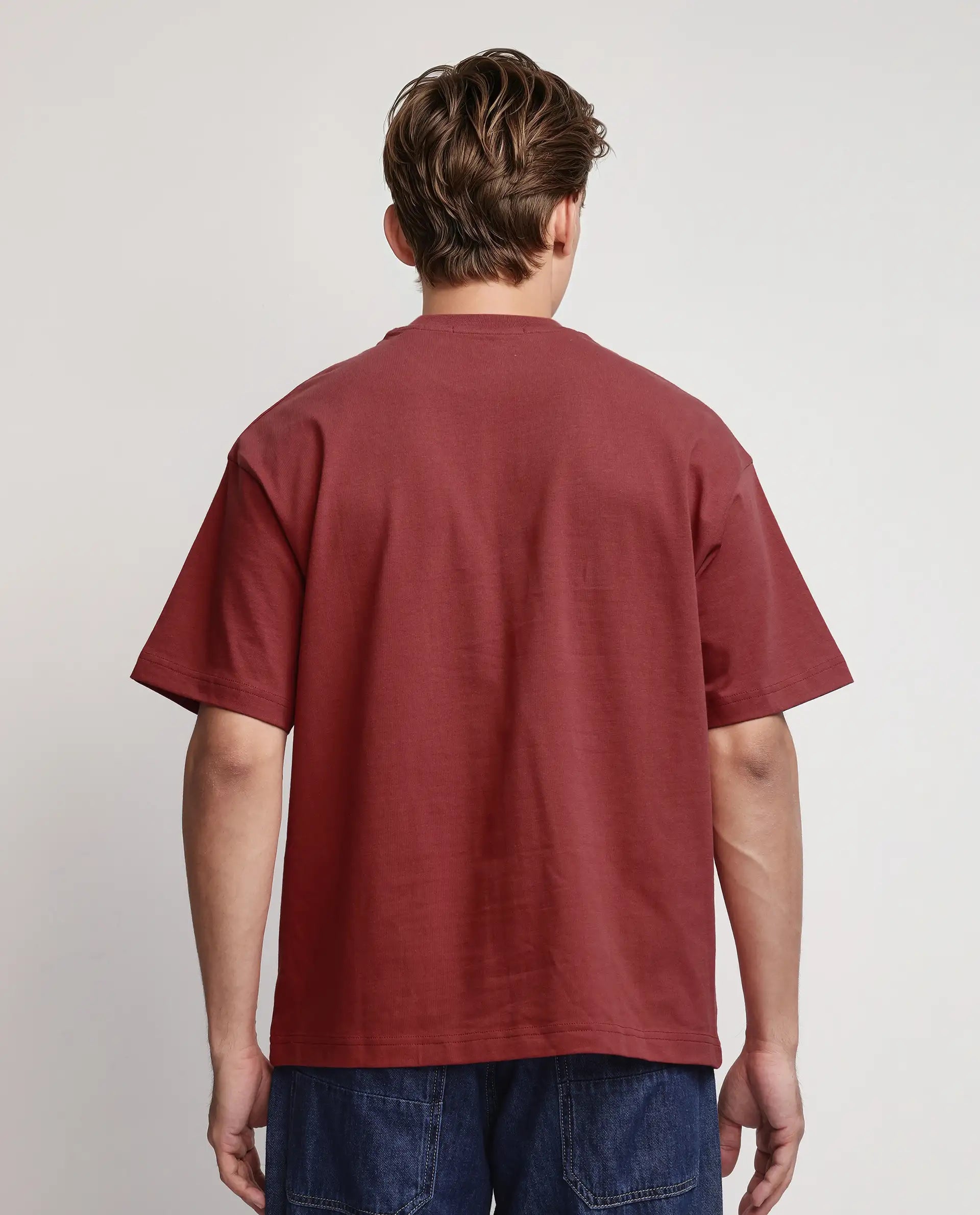 Rare Rabbit Men's Xab Pastel Red Cotton Graphic Print Oversized Fit Half Sleeve Crew Neck T-Shirt