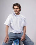 Rare Rabbit Men's Xab White Cotton Graphic Print Oversized Fit Half Sleeve Crew Neck T-Shirt