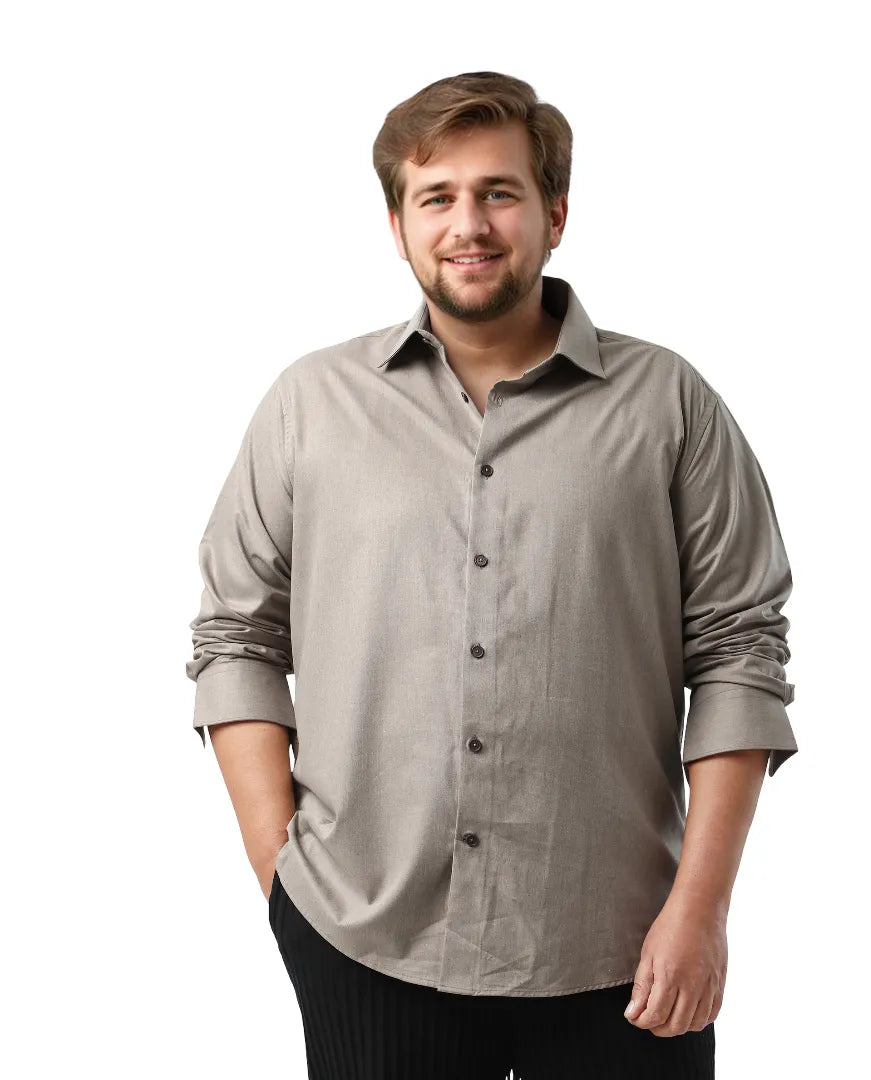 Rare Rabbit Men's Yok Big Dark Beige Cotton Poly Fabric Full Sleeve Spread Collar Button Closure Regular Fit Plain Shirt