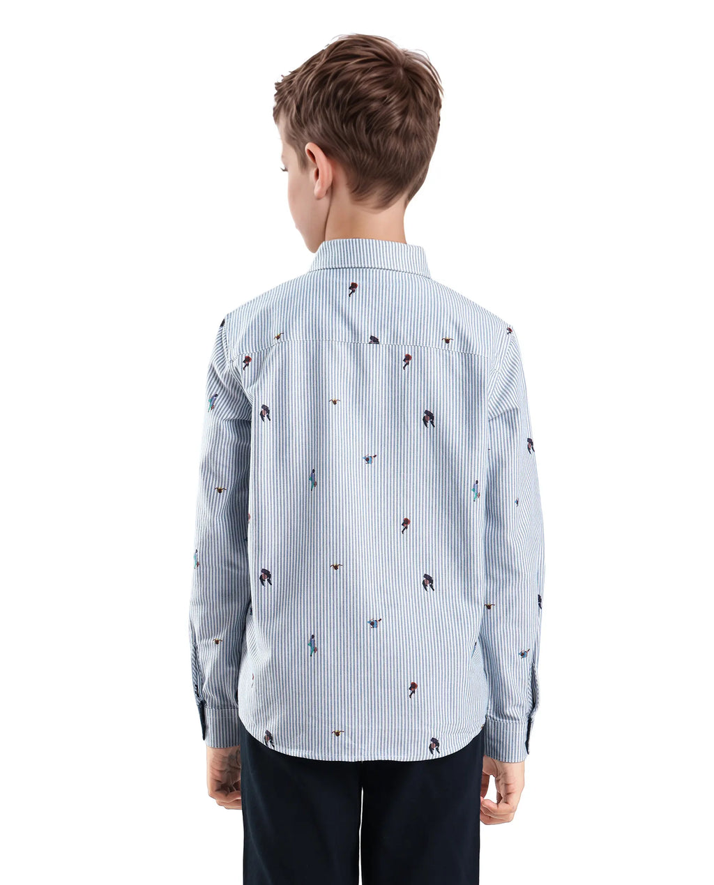 Rare Ones Kids Zeme Blue Cotton Button Closure Spread Collar Printed Full Sleeves Regular Fit Shirt