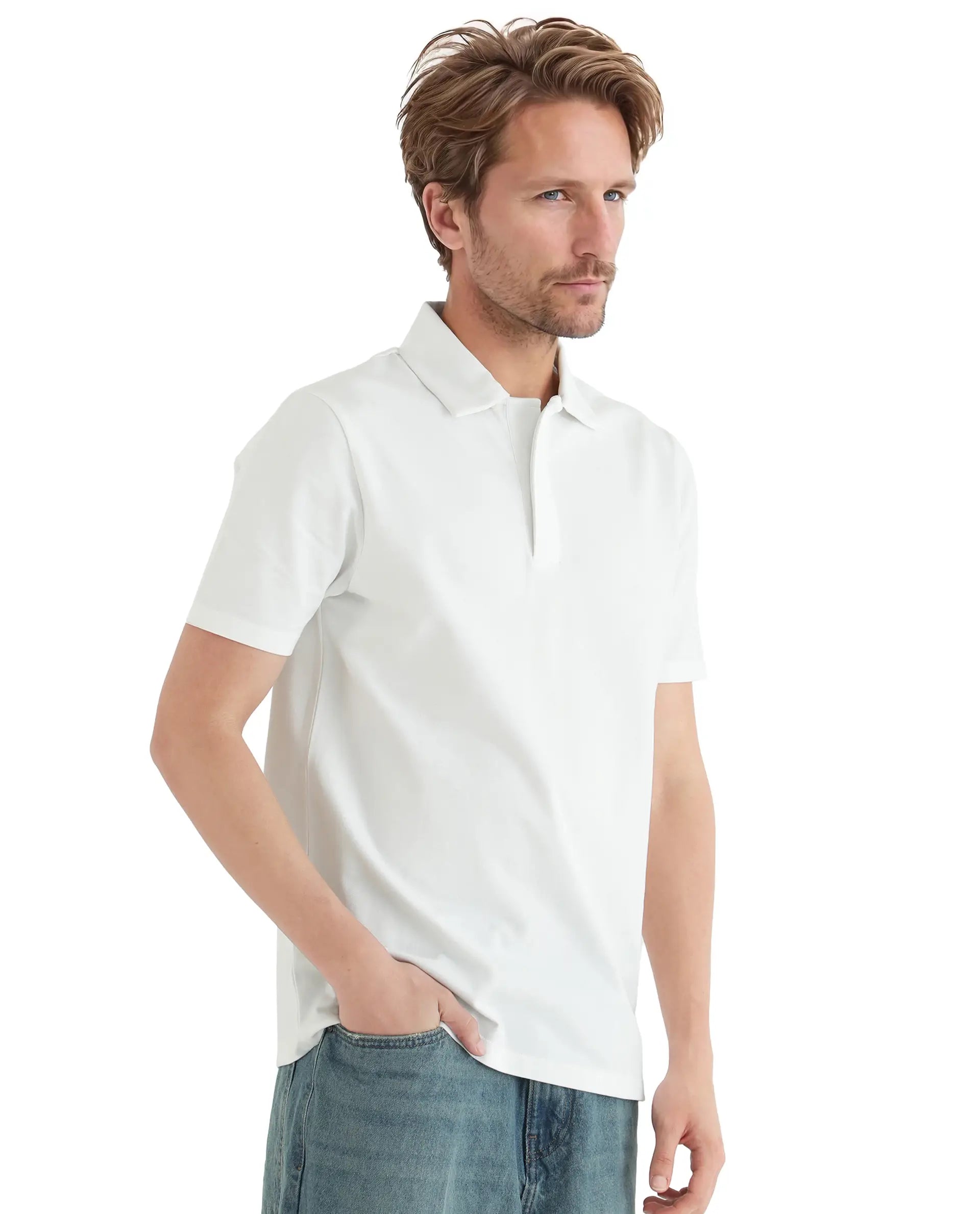 Rare Rabbit Men's Zeni White Cotton Plain Regular Fit Half Sleeve Polo