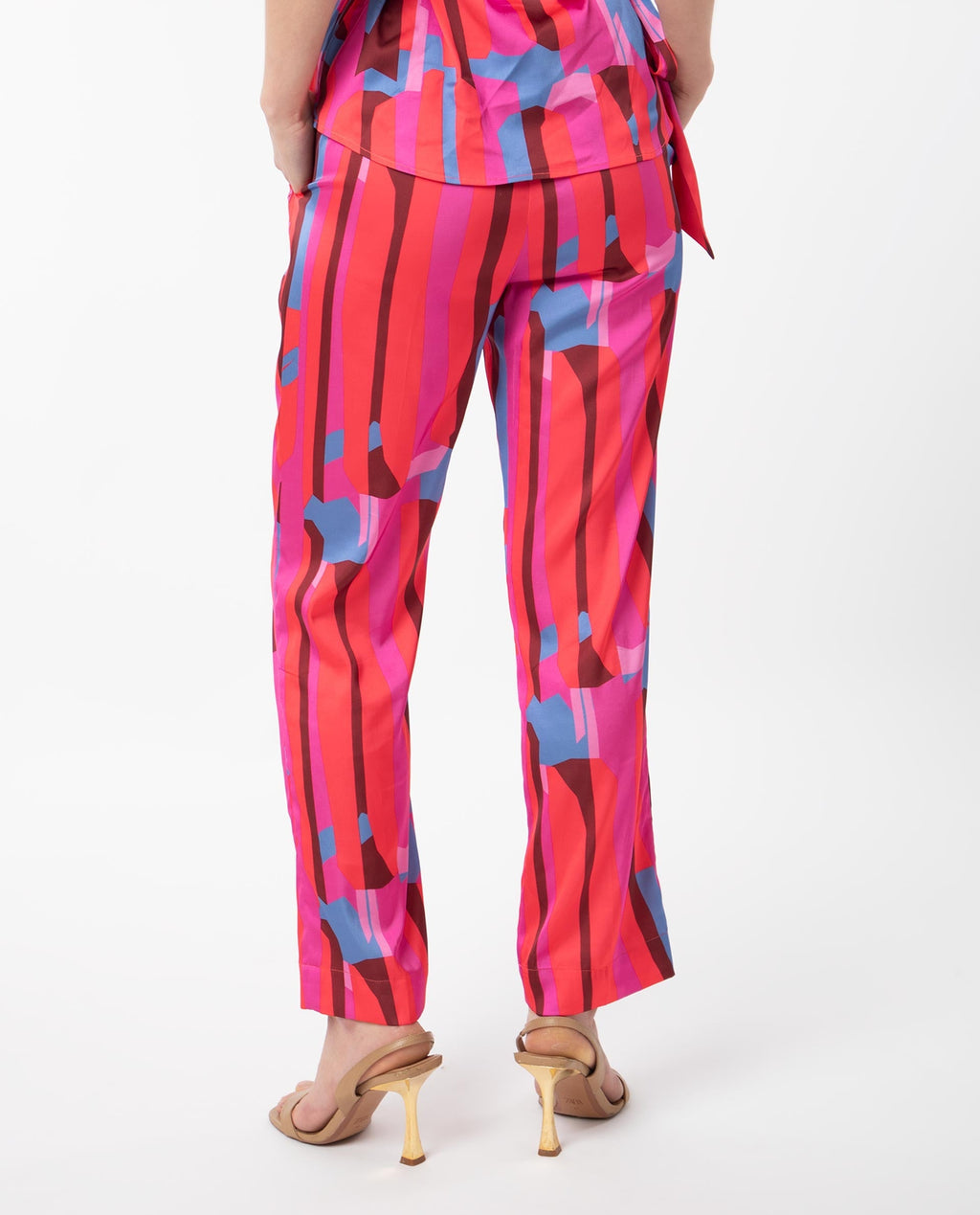 Rareism Women's Zersa Pink Polyester Abstract Print Ankle Length Relaxed Fit Trouser